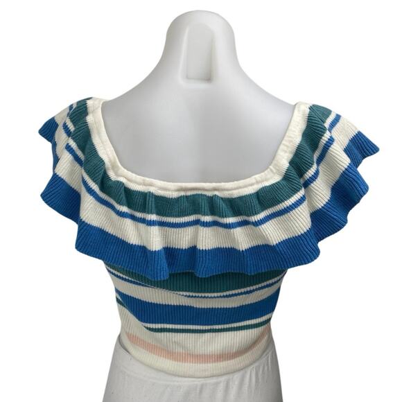 Roxy Multicolor Off The Shoulder Ribbed Knit Ruffle Cropped Sweater Top Size XS - Picture 2 of 4
